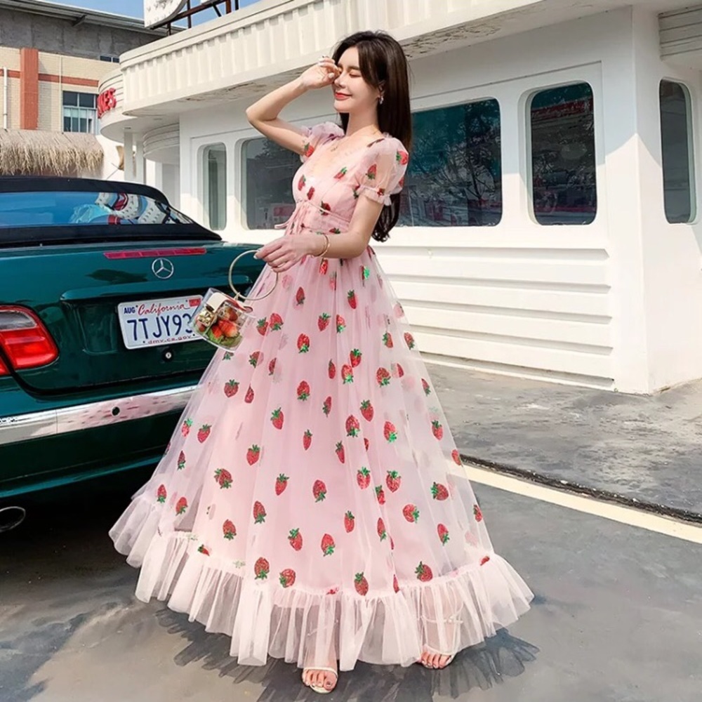 New Glitter Strawberry Summer Tulle Dress S: Small - Picture 2 of 15